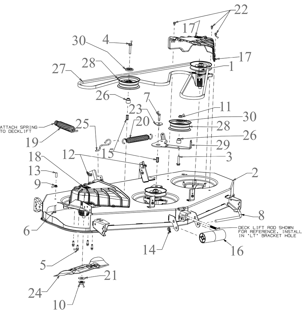 Deck Diagram and Parts List for XT1-LT50KH (13AQA1TLB10)(2023) Cub Cadet Lawn Tractor